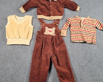 Vintage Carters Health-tex 4Pc Outfit Set Boys 24M+ Corduroy Bear Jacket 1970s