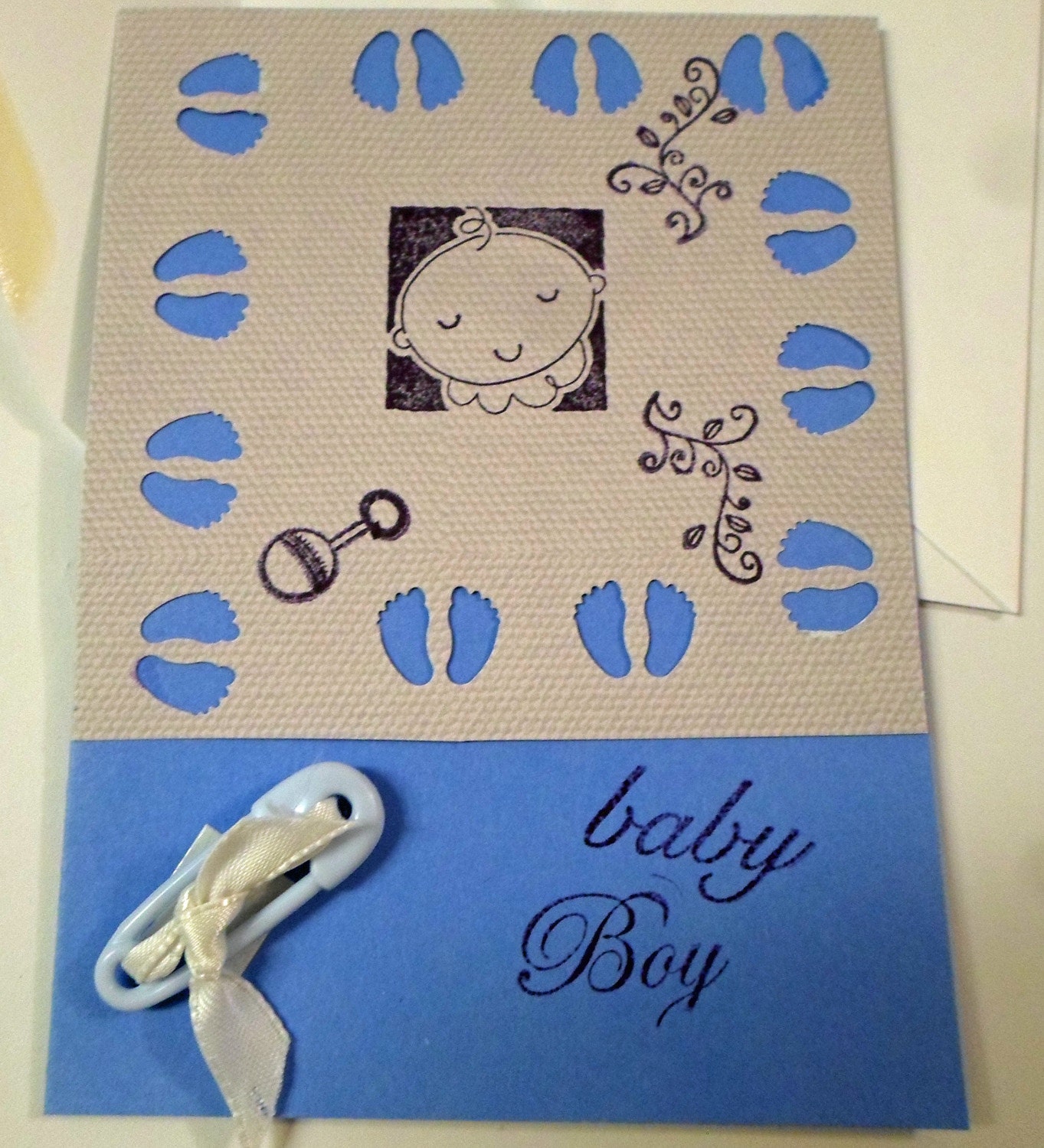 Baby Boy Gift Card Congratulations Handcrafted Tiny Feet Etsy