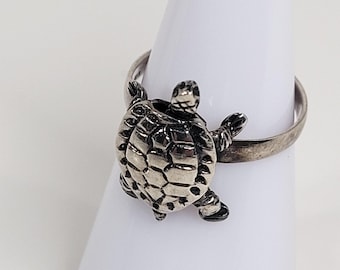 925 Sterling Silver Turtle Ring Size 6.5 Articulated Band Charm Jewelry