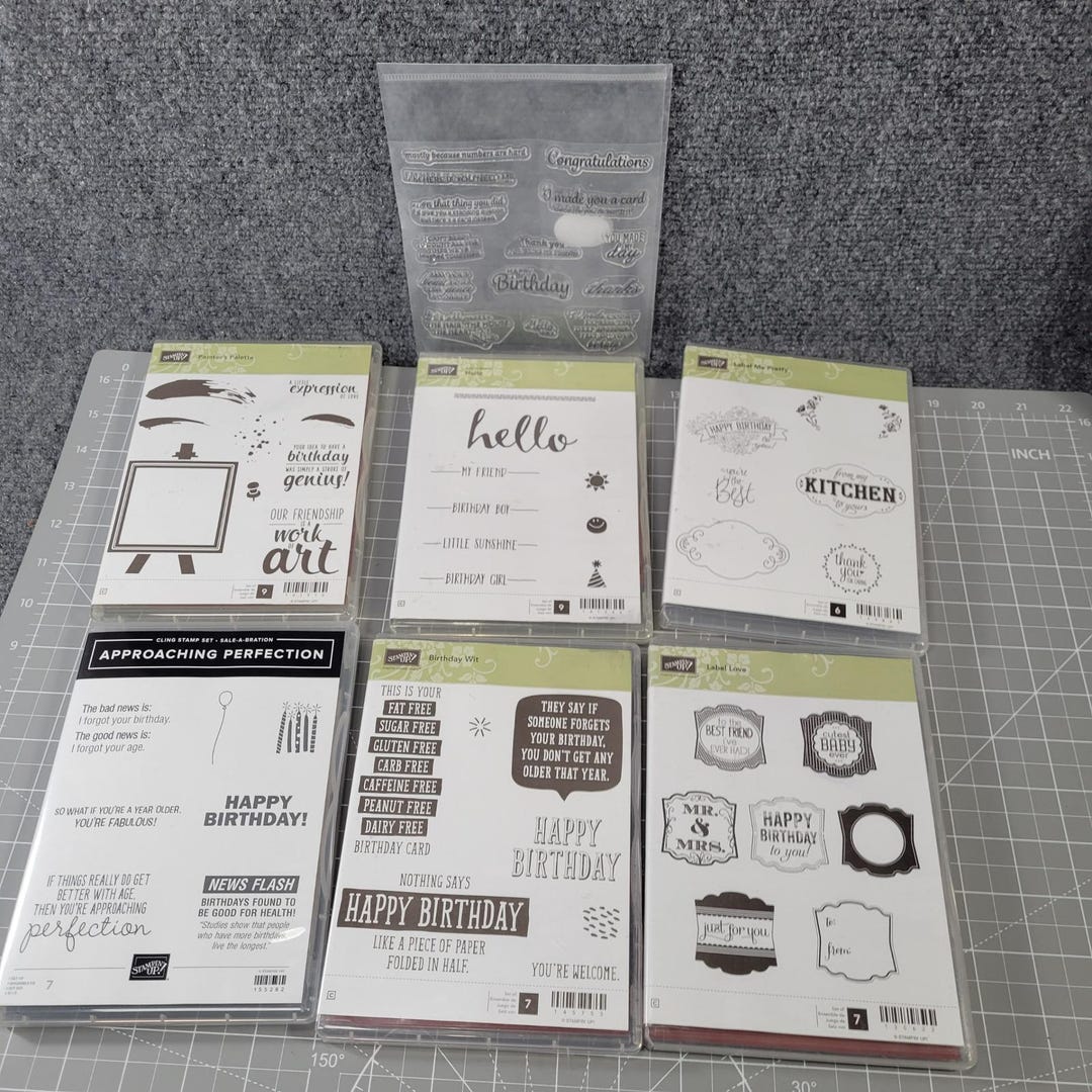 Stampin up Rubber Stamp Set Lot 7 Birthday Wit Hello Label Love ...
