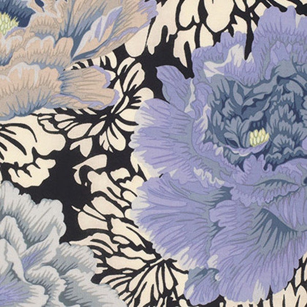 Kaffe Fassett fabric Phillip Jacobs Fall 2015 Brocade Peony PJ62 Grey black white blue floral 100% Cotton Sew Quilt freespirit by the yard