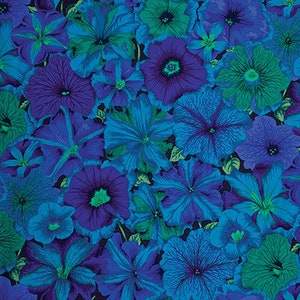 Kaffe Fassett fabric Phillip Jacobs Petunias PJ50 Blue green purple floral 100% Cotton Sew Quilt fabric freespirit by the yard