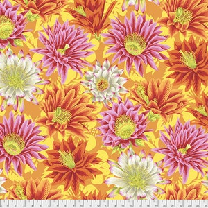 Kaffe Fassett fabric Phillip Jacobs Spring 2019 Cactus Flower PJ96 Yellow purple green floral Freespirit 100% Cotton Sew Quilt by the yard