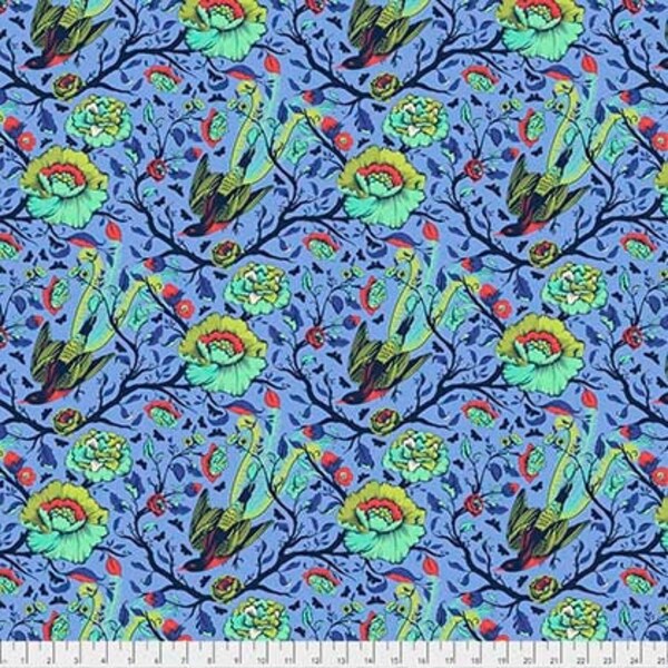 33" remnant Tula Pink fabric All Stars Tail Feather fabric TP116 Lupine blue red green black floral bird Sewing Quilting 100% Cotton Fabric