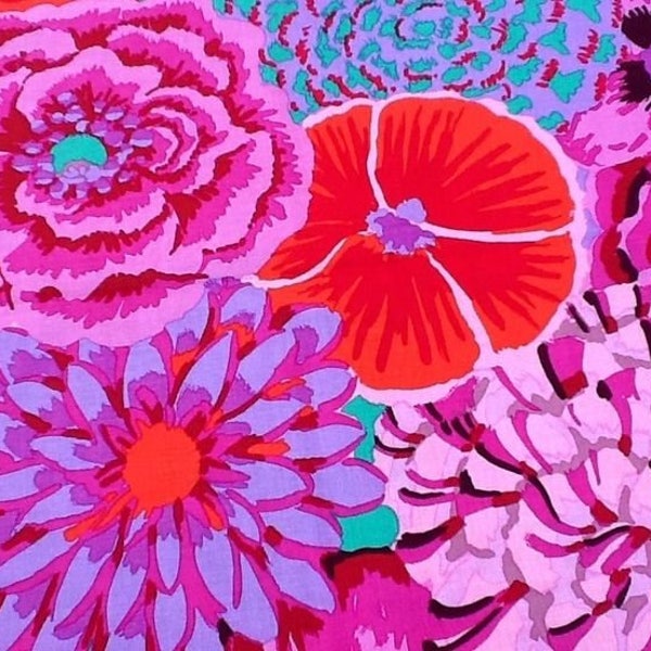 Kaffe Fassett fabric Stash Bekah GP69 Magenta purple pink orange black flowers floral 100% Cotton Sew Quilt fabric by the yard freespirit