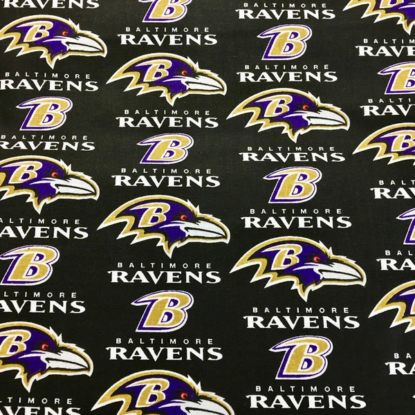 Baltimore Ravens fabric National Football League NFL B and bird logo black white purple gold 100% cotton fabric by the yard