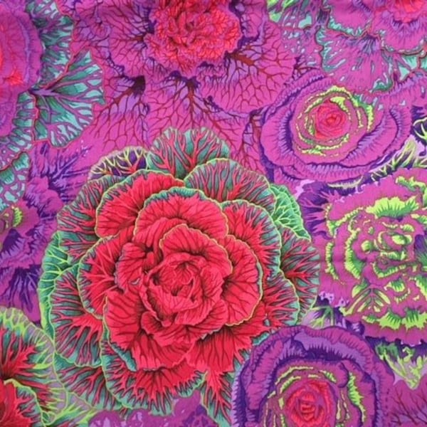 Kaffe Fassett fabric Philip Jacobs Brassica PJ51 Purple red green floral 100% Cotton Freespirit Sew Quilt fabric by the yard freespirit