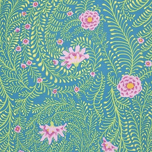 Kaffe Fassett fabric Ferns fabric GP147 Turquoise floral flowers crafts clothing 100% Cotton Sewing Quilting Freespirit fabric