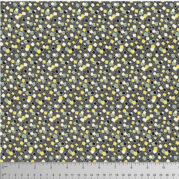 Denyse Schmidt fabric Eastham Tossed Squares Juniper DS105 black green yellow white squares dots 100% Cotton Sew Quilt fabric by the yard