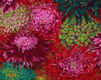 Kaffe Fassett fabric Phillip Jacobs Japanese Chrysanthemum PJ41 Scarlett red pink green floral 100% Cotton Sew Quilting by the yard