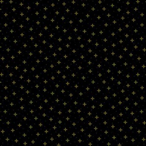 May include: A repeating pattern of small, gold-colored crosses and dots on a black background. The crosses are evenly spaced and create a textured appearance. The design is symmetrical and covers the entire surface.