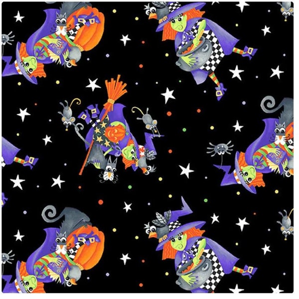 Boo with Glow fabric 242G-95 Witches black fabric Halloween novelty fabric glow in the dark 100% Cotton Sewing Quilting fabric by the yard