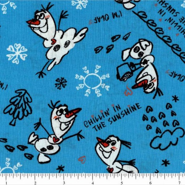 14" remnant Olaf Sketch Frozen Disney character licensed fabric Springs Creative snowman blue white children novelty sew quilt 100% cotton