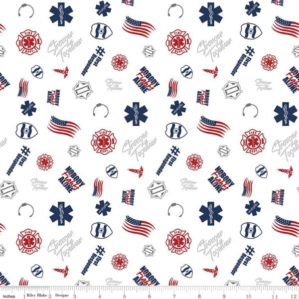 Nobody Fights Alone First Responder fabric Riley Blake fabric C10421 white novelty medical Sewing Quilting 100% Cotton by the yard