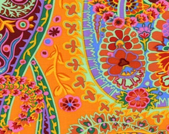 Kaffe Fassett fabric Stash Paisley Jungle GP60 Tangerine orange blue green purple floral 100% Cotton Sew Quilt freespirit by the yard