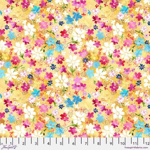 Katrinka fabric Nature&#39;s Contours Ditsy Floral KA24 Buttercup sewing quilting fabric FreeSpirit 100% cotton fabric by the yard