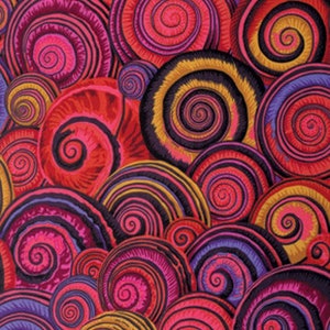 Kaffe Fassett fabric Philip Jacobs Spiral Shells fabric PJ73 Red purple pink gold 100% Cotton Sew Quilt fabric by the yard freespirit fabric