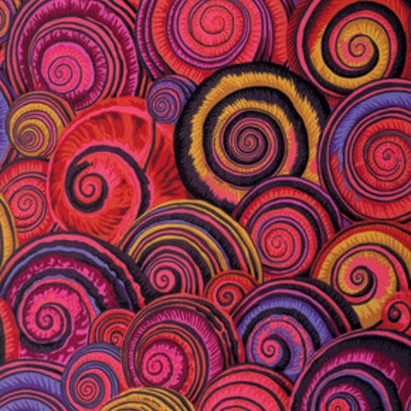 Kaffe Fassett fabric Philip Jacobs Spiral Shells fabric PJ73 Red purple pink gold 100% Cotton Sew Quilt fabric by the yard freespirit fabric