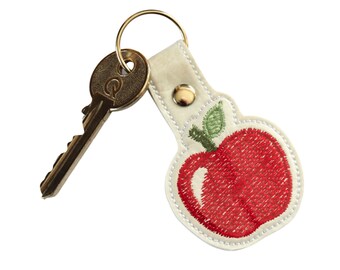 Apple Key Fob, embroidered Apple Key Ring, apple themed gifts, gifts for teachers, end of term gifts, Teacher Appreciation Gift