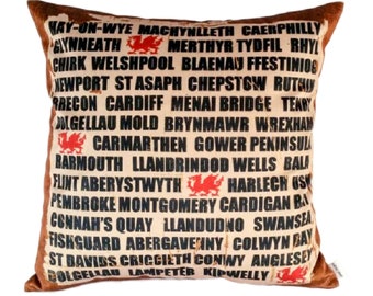 Welsh Towns Cushion Pillow Cover, Welsh Travel Home Décor, Wales souvenir gift