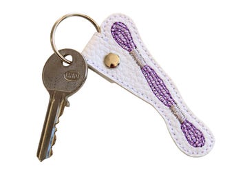 Embroidered Skein Keyfob, Faux Leather Sewing Gift, embroidery themed gift ideas