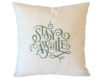 Stay Awhile Embroidered Cushion Pillow Cover, Hallway decor, Guest bedroom Holiday home decor
