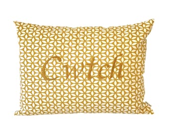 Cwtch Embroidered Cushion Coverin yellow and white, Hallway decor, Guest bedroom, Holiday home decor, yellow and white home decor