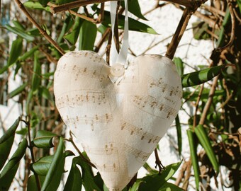 Bolsita de notas musicales con forma de corazón de lavanda, adorno colgante de tela, ambientador de cajón, regalo para ella