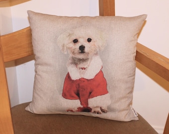 Christmas Terrier Cushion, Christmas Decor Pillow, Festive Dog Throw Pillow, Christmas dog cushion, Terrier Lover gift