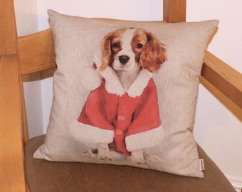 Christmas Spaniel Cushion, Christmas Decor Pillow, Festive Dog Throw Pillow, Christmas dog cushion, King Charles spaniel cushion