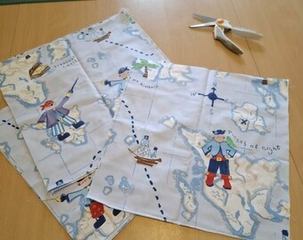 Juego de tres telas con motivos piratas, decoración para guardería, tela con temática pirata, tela de cofre del tesoro, barco pirata, tela para manualidades, tela para acolchado
