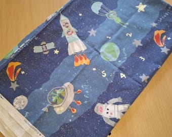 Tela con temática espacial, tela de astronautas, tela de extraterrestres, tela de planetas, decoración del espacio exterior, tela para manualidades, tela para acolchado