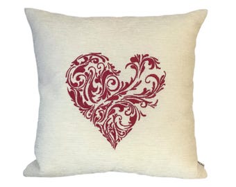 Embroidered Heart Cushion cover, Hallway decor, Guest bedroom decor, Holiday home decor