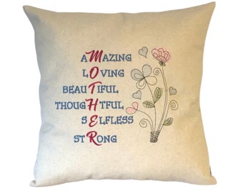 Mother's Day Embroidered Word Collage Cushion Cover