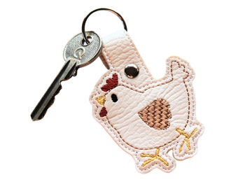 Embroidered Chicken Key Fob, Novelty Hen Keyring, chicken themed gift, gifts for poultry lovers