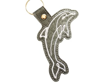 Embroidered Dolphin Keyfob, Marine Life Lover Gift, sea life keyring