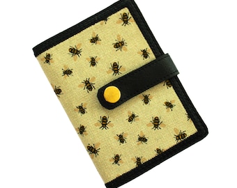 Bumblebee Journal, Fabric and Faux Leather Notebook Cover, Refillable Floral Journal, Reusable Writing Gift, Bumblebee Gift Ideas