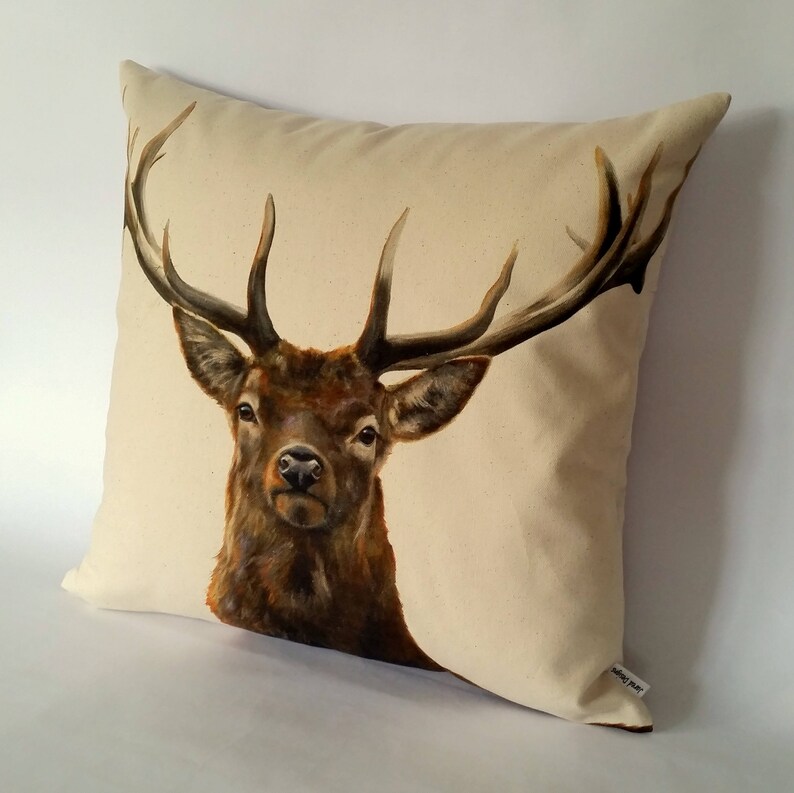 Hirsch Kissenbezug 40x40cm - Landhausstil Mit Hirschkopf Motiv
