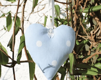 Bolsita de corazón de lavanda azul, adorno colgante de tela con forma de corazón, ambientador de cajón, regalo para ella