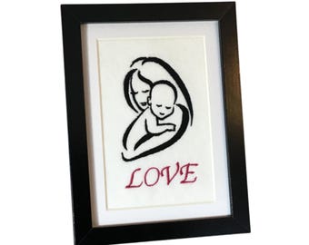 Mother and Baby Love Embroidered Art | Minimalist Motherhood Decor | Baby Shower Gift | Mother’s Day Keepsake | Nursery Wall Art
