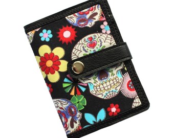 Floral Skull Notebook Cover, Fabric and Faux Leather Notebook Cover, Refillable Journal, Reusable Writing Gift, Day of the Dead gift ideas