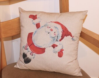 Flying Santa Pillow, Christmas Decor Pillow, Father Christmas cushion, Santa themed decor