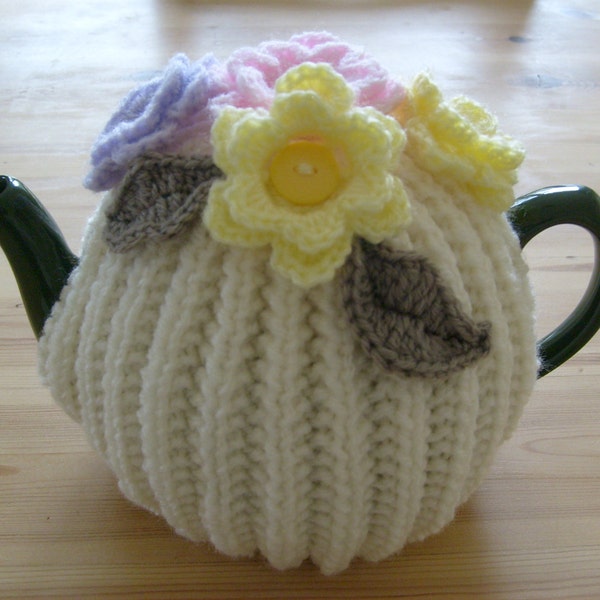 Tea Cosy, Hand knitted in springtime colours.