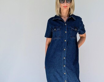 Vintage Sz 16 1980's Blue Denim Shirtwaist Dress. Short Sleeves. Pin  Striping. Carolina Colors. Denim Cottagecore Dress. Button Down. Size L -  Etsy