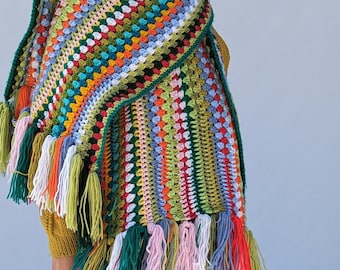 Large Vintage Crochet Striped Scarf