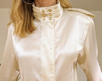 Vintage High Button Neck Satin Blouse