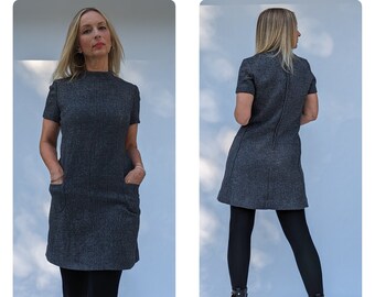 1960s Grey Mod Shift Wool Dress from St Michael