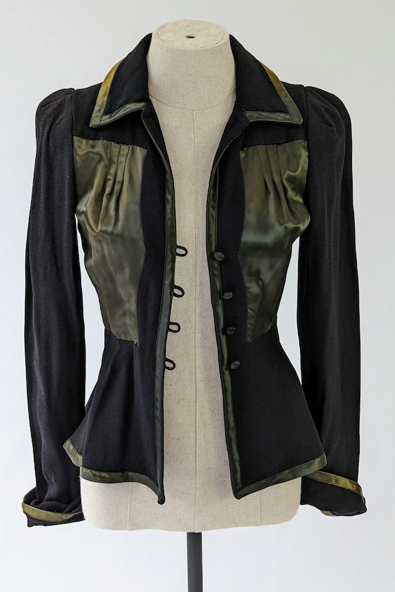 Vintage 70s Ossie Clark Black Crepe Jacket, Khaki 