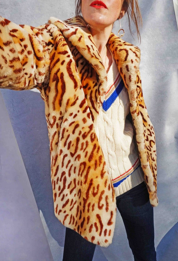Boho Leopard Print Coat, Vintage Animal Print Faux