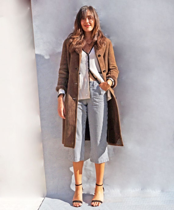 Long Vintage Brown Sheepskin Coat, 80s Women's She
